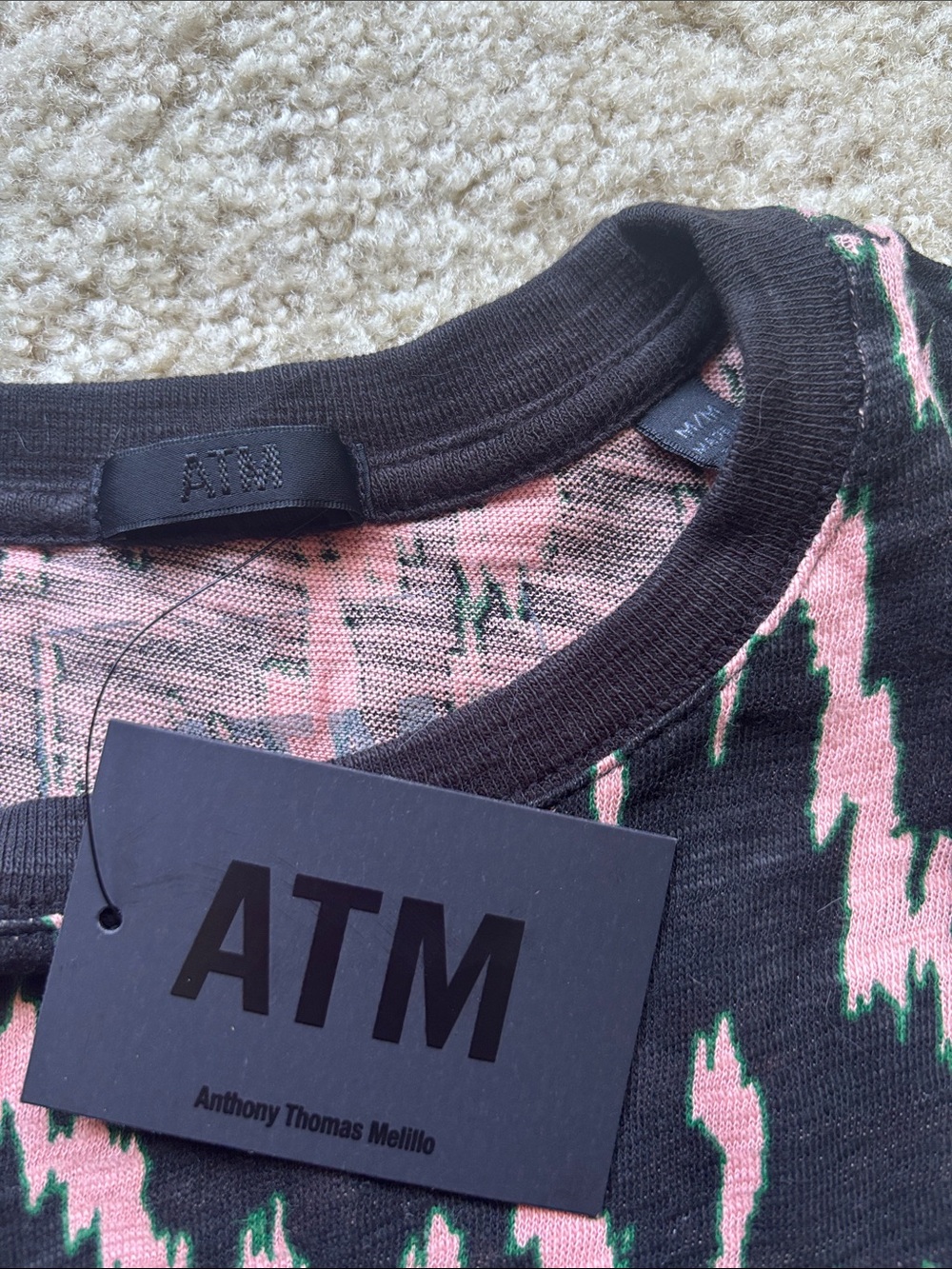 Anthony Thomas Melillo (ATM) Black and Pink Abstract Short Sleeve Tee - Picture 2 of 3